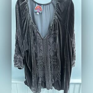 Johnny Was Velvet Embroidered Gray Top - XXL
